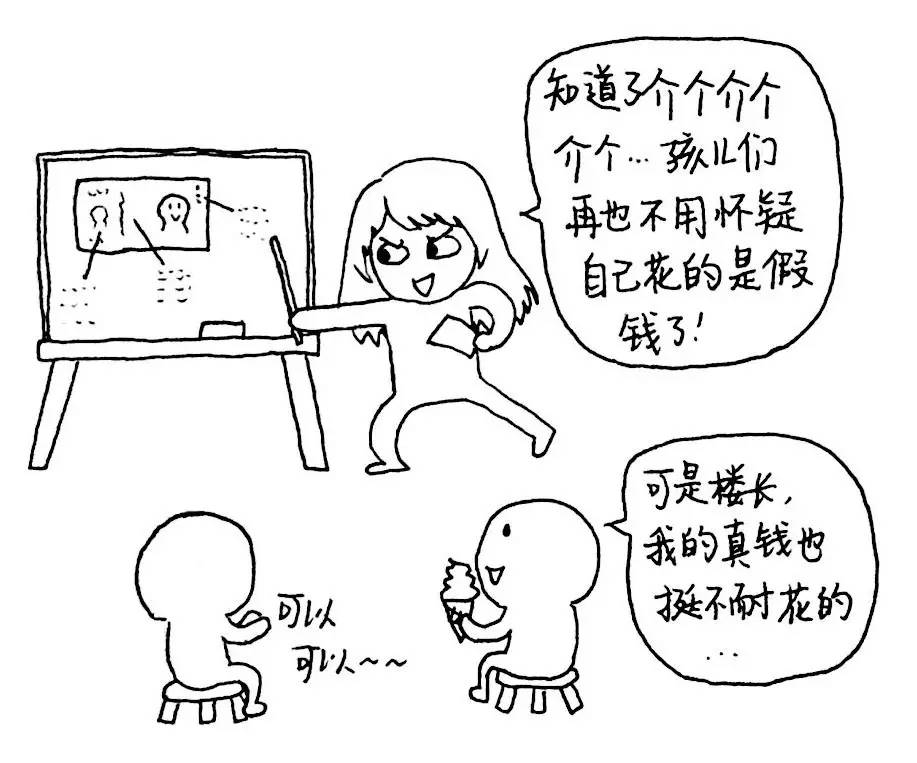 说明: 图11 手绘创作《认假币》